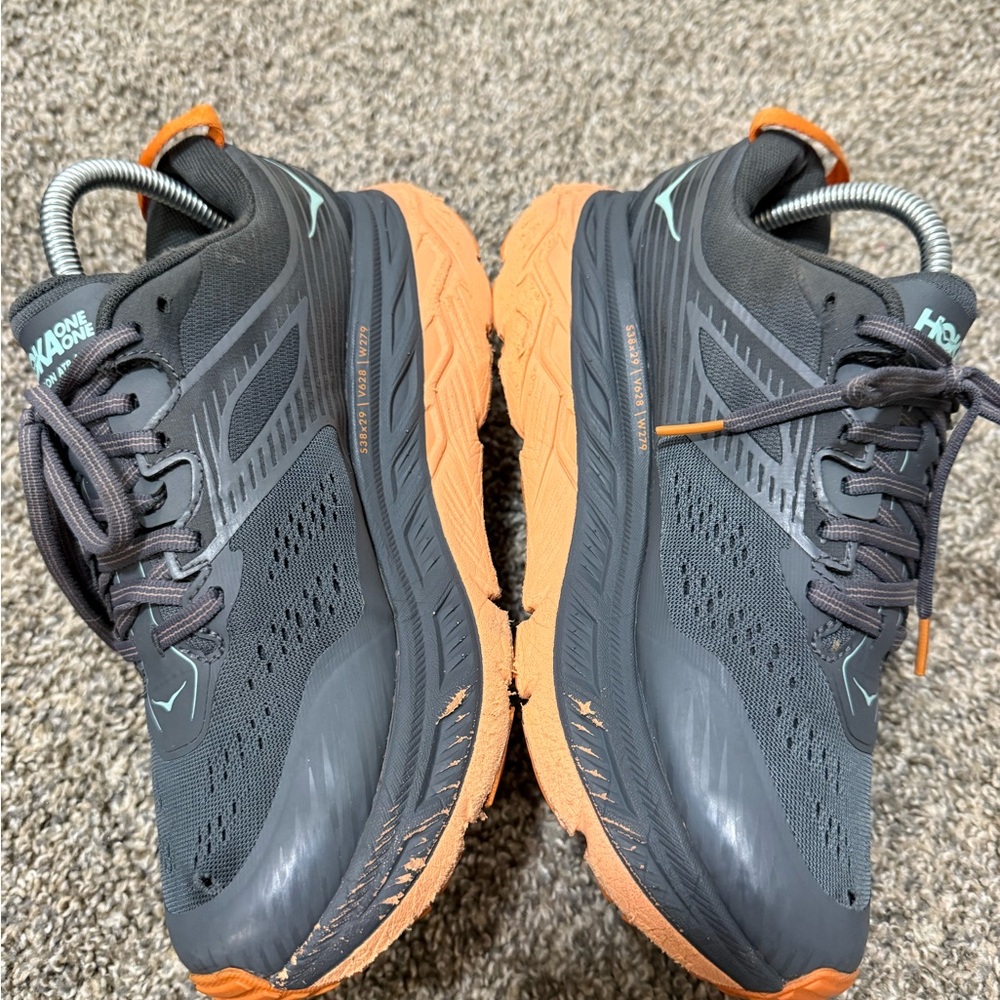 Hoka Women's Gray and Orange Trail Running Shoes - Picture 3 of 6